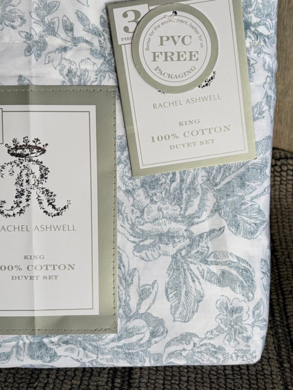 Rachel Ashwell Shabby King Size Cotton Duvet Set - BLUE Floral (106" X 90") - Picture 3 of 8